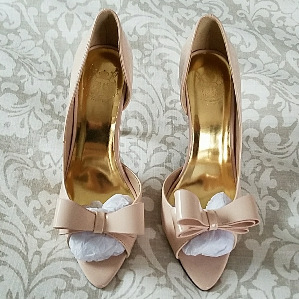 Blush bow stiletto open-toe pumps